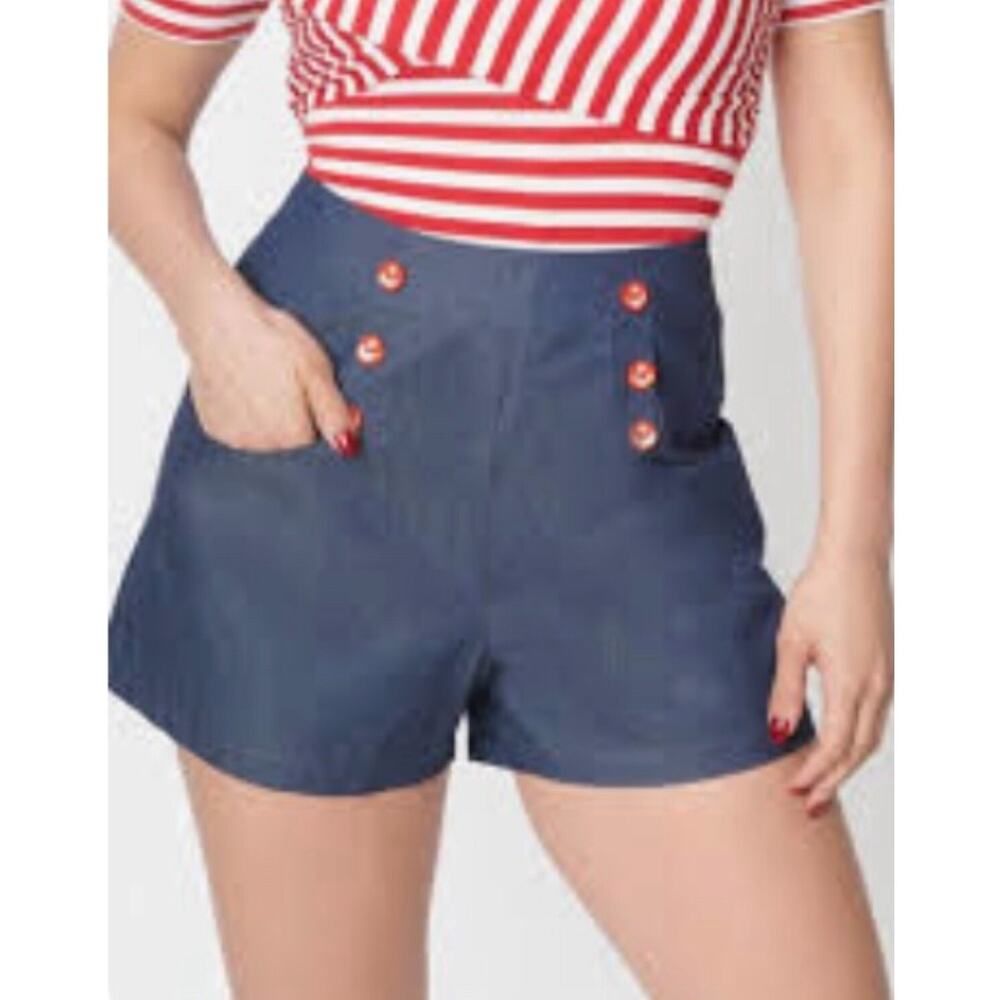 Unique Vintage Denim High Waisted Sailer Shorts 1940s, Retro, Sz 1X NWOT#44